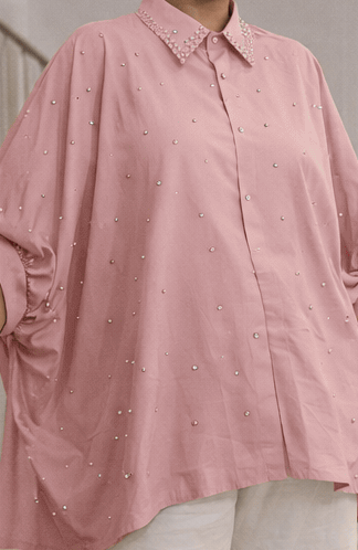 Crystal Embellished Collar Shirt - Tops by AURA