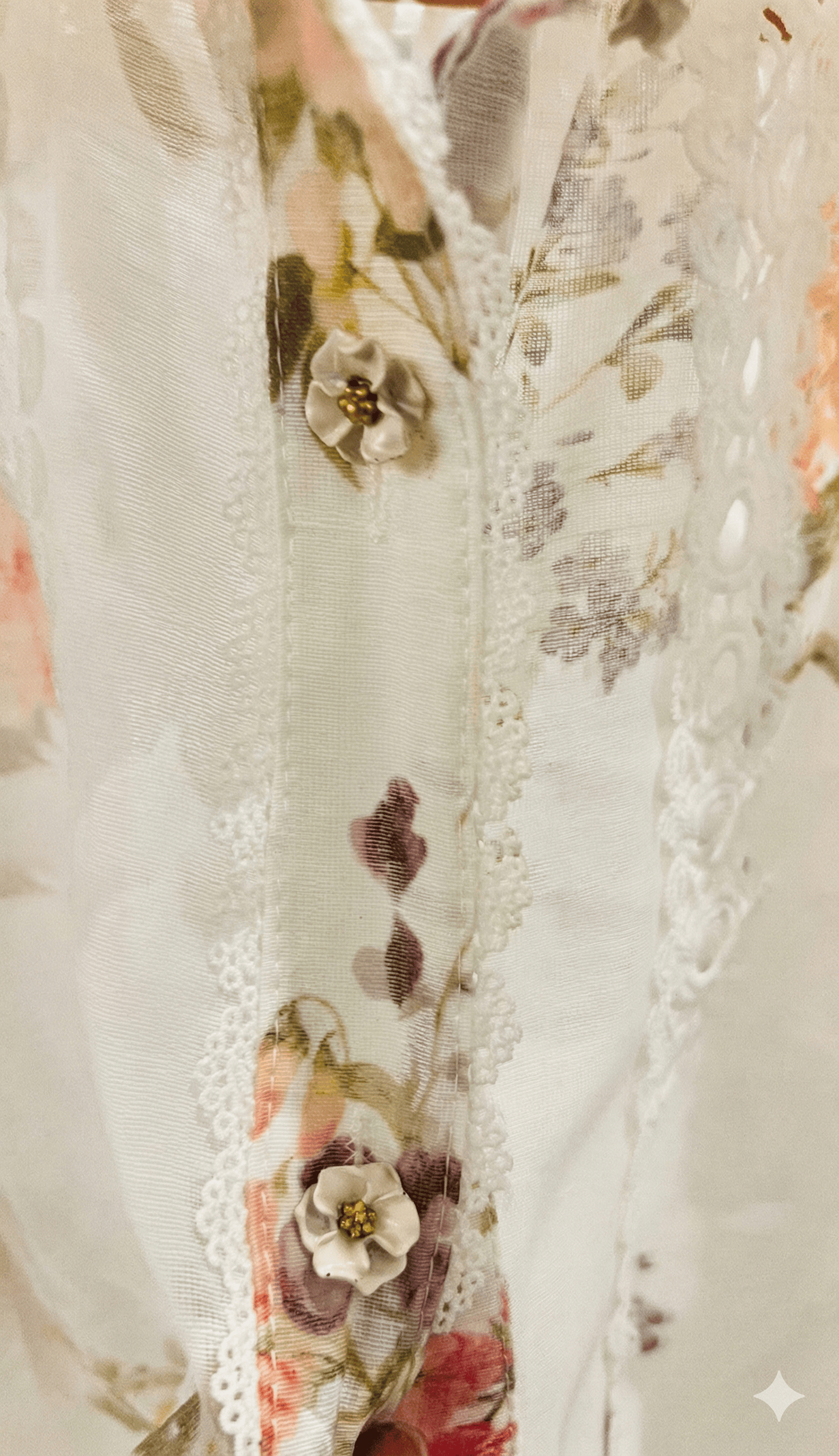 Floral patterned fabric with lace trim
