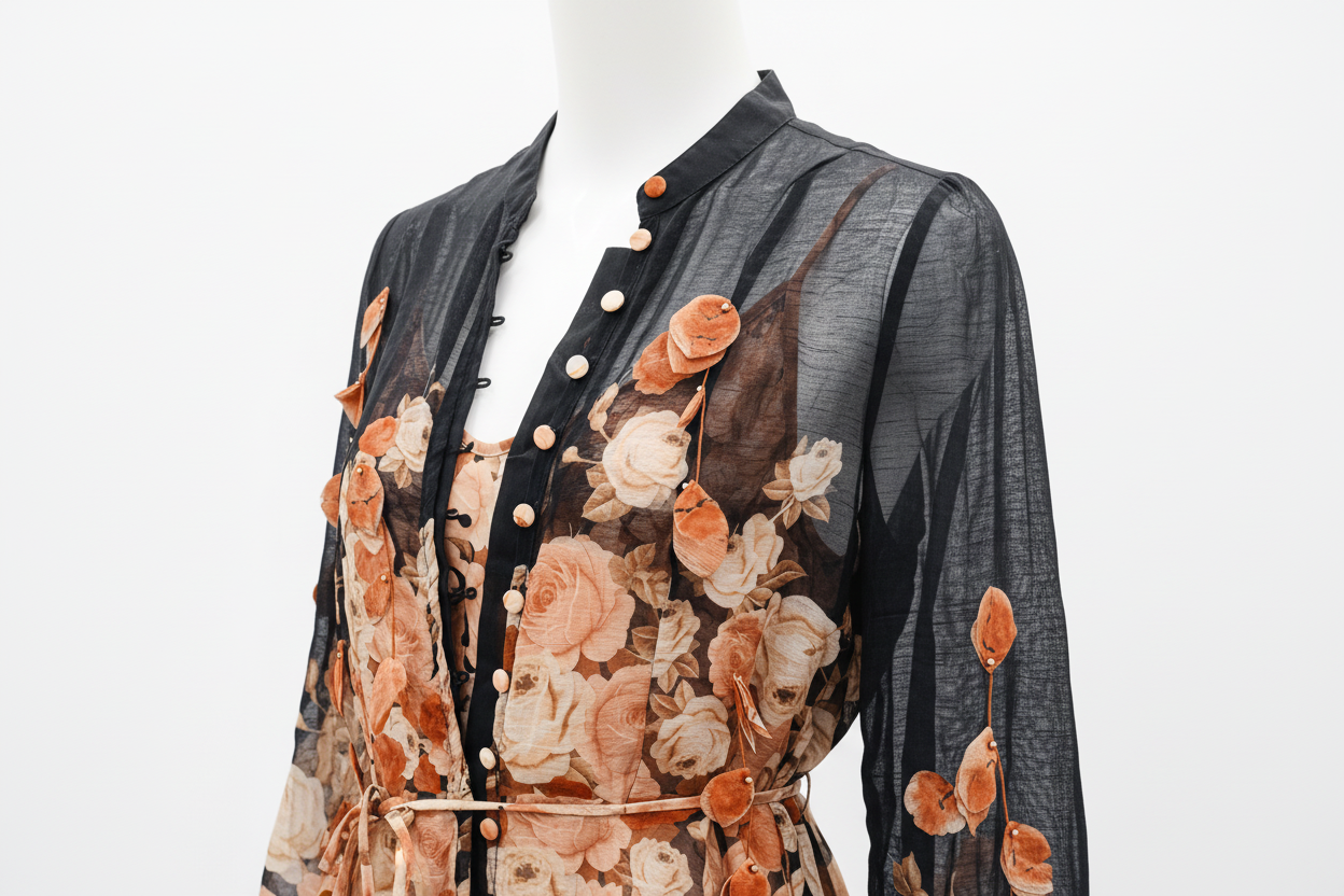 Floral patterned garment with black background