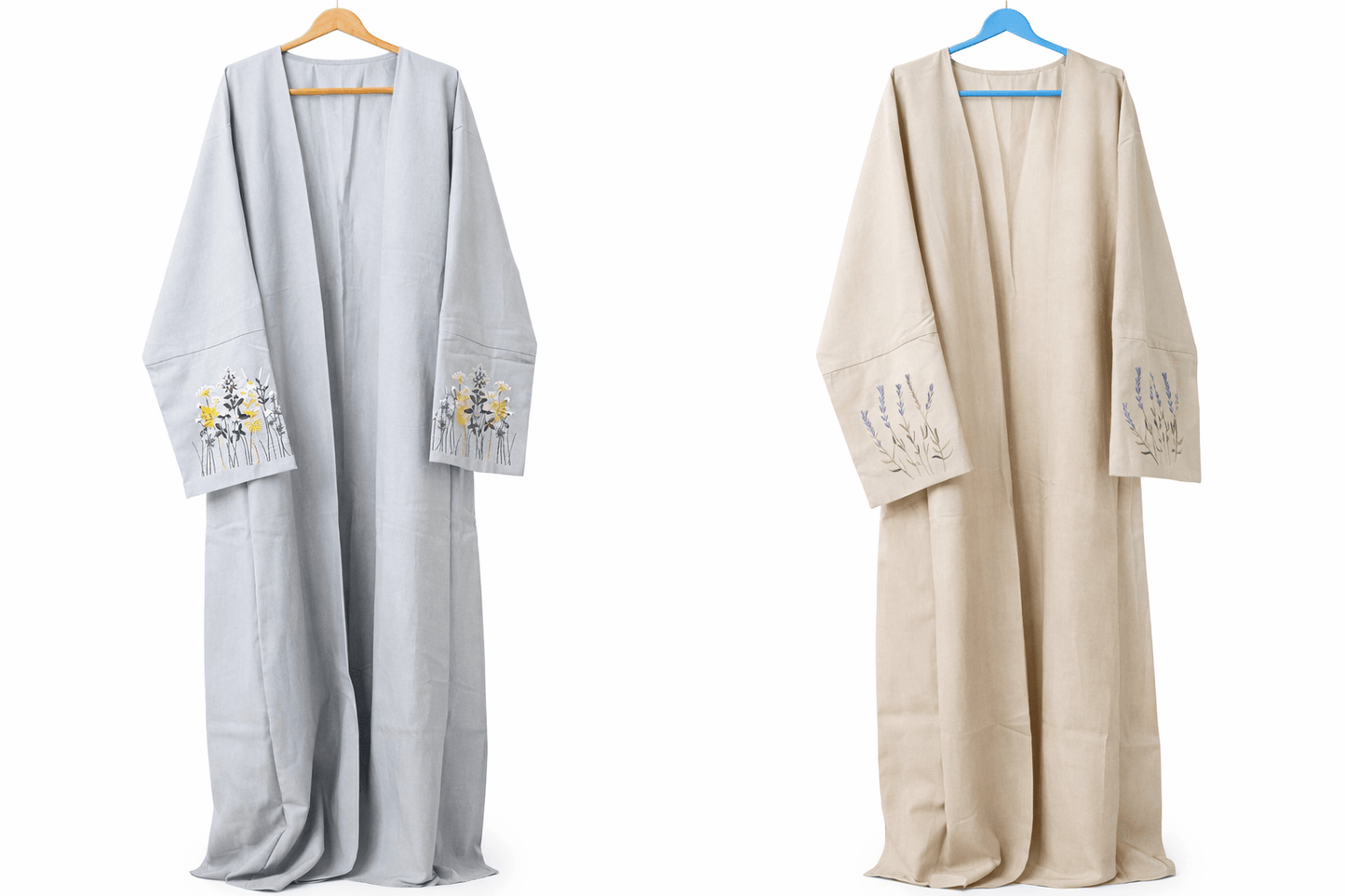 Embroidered Open-Front Abaya with Floral Sleeves | Modest Wear - ABAYA | OPEN-FRONT CARDIGAN by AURA