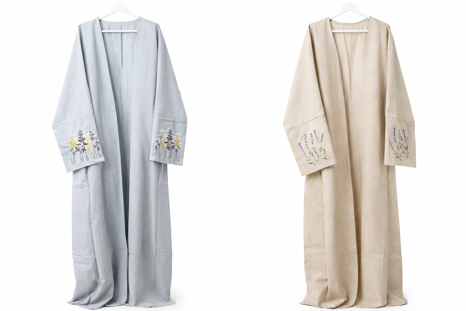 Embroidered Open-Front Abaya with Floral Sleeves | Modest Wear - ABAYA | OPEN-FRONT CARDIGAN by AURA