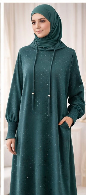 Navy Sparkle Hooded Abaya with Drawstring - Abayas by AURA