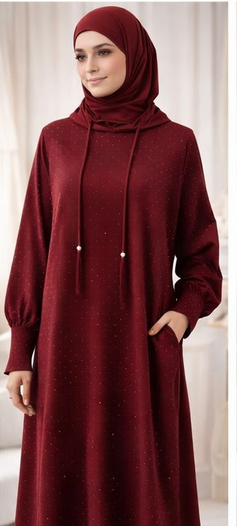 Navy Sparkle Hooded Abaya with Drawstring - Abayas by AURA