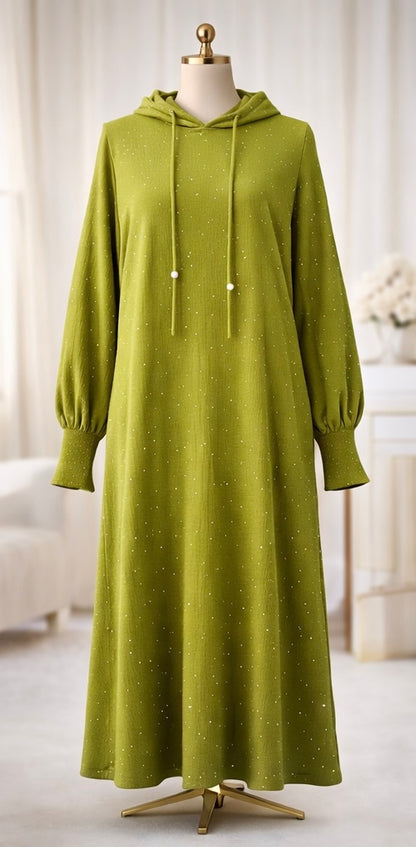 Navy Sparkle Hooded Abaya with Drawstring - Abayas by AURA