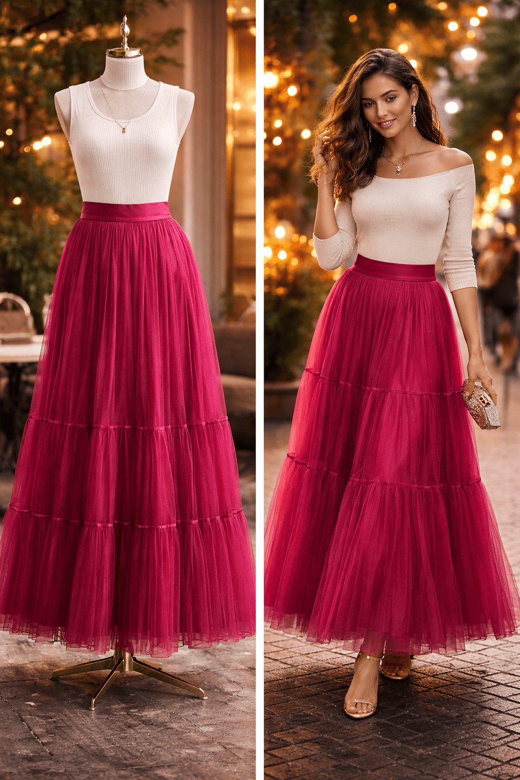 Tiered Tulle Skirt with Velvet Lining - Skirts by AURA
