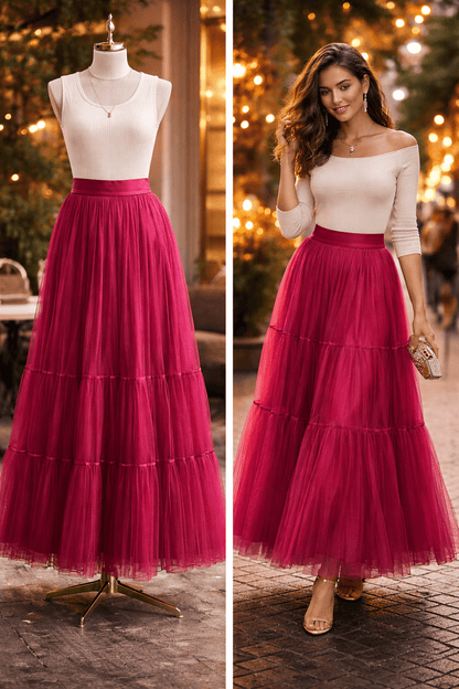 Tiered Tulle Skirt with Velvet Lining - Skirts by AURA