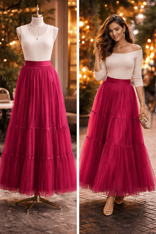 Tiered Tulle Skirt with Velvet Lining - Skirts by AURA