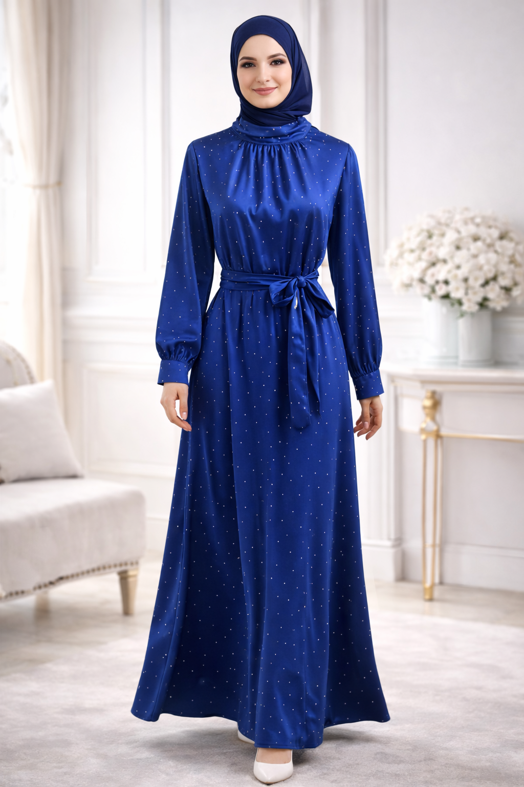 Royal Blue Sparkle Dress with Tie Belt - Dresses by AURA
