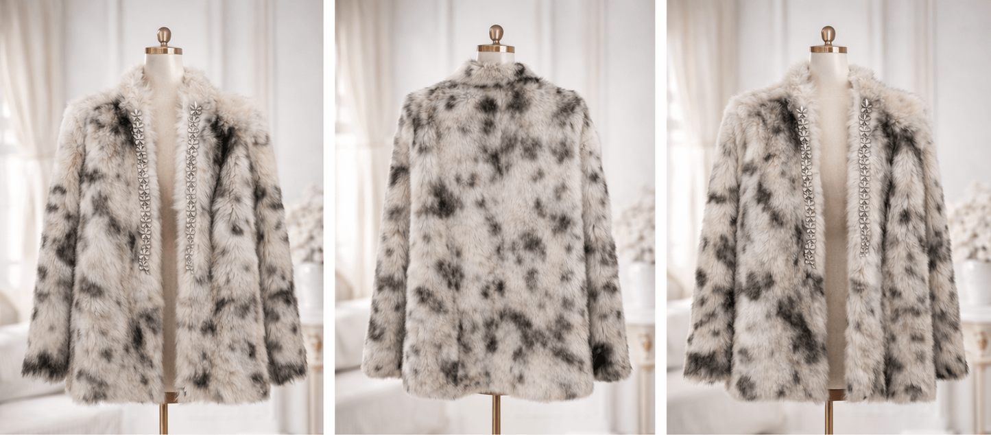 Collage of a fur coat on a mannequin with a white background