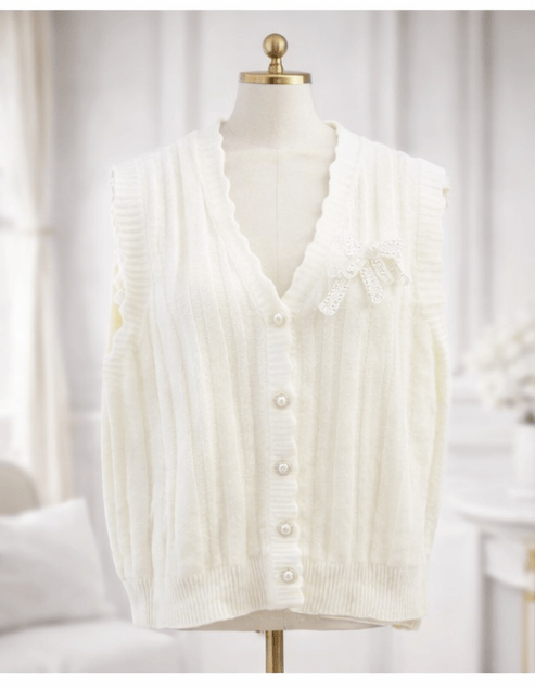White knitted cardigan on a mannequin against a white background