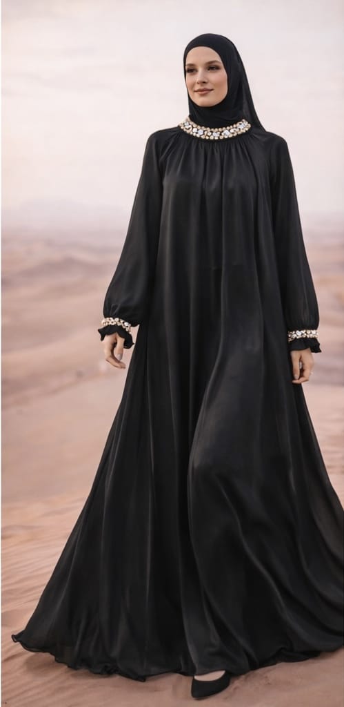 Luxe Embellished Red Abaya with Pearl Details - Abayas by AURA