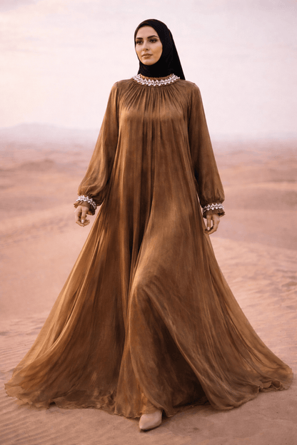 Luxe Embellished Red Abaya with Pearl Details - Abayas by AURA