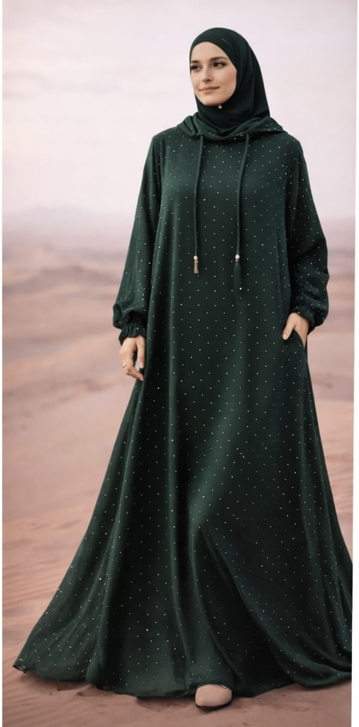 Navy Sparkle Hooded Abaya with Drawstring - Abayas by AURA