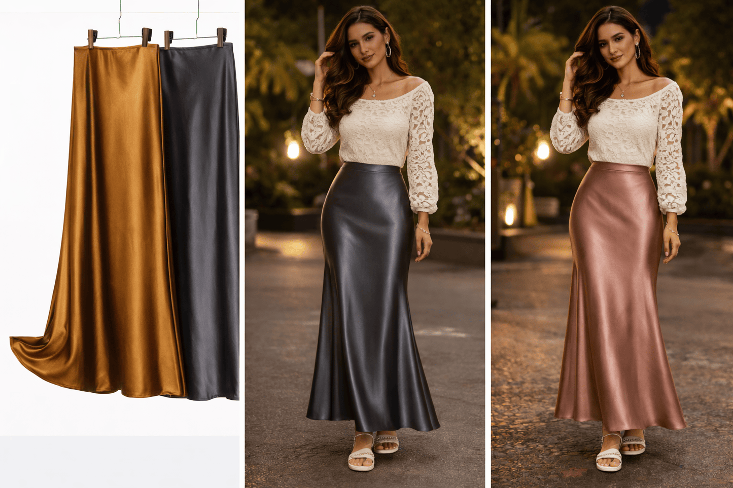 Satin Maxi Skirt - Skirts by AURA
