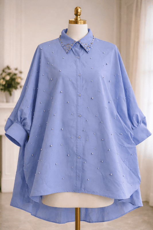 Pearl Embellished Collar Shirt - Tops by AURA