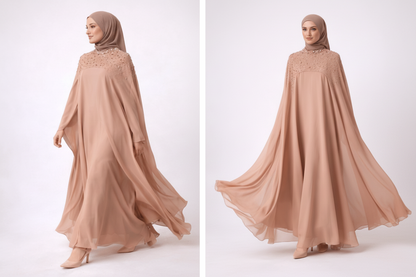 Embellished Cape Abaya - Peach - Abaya by AURA