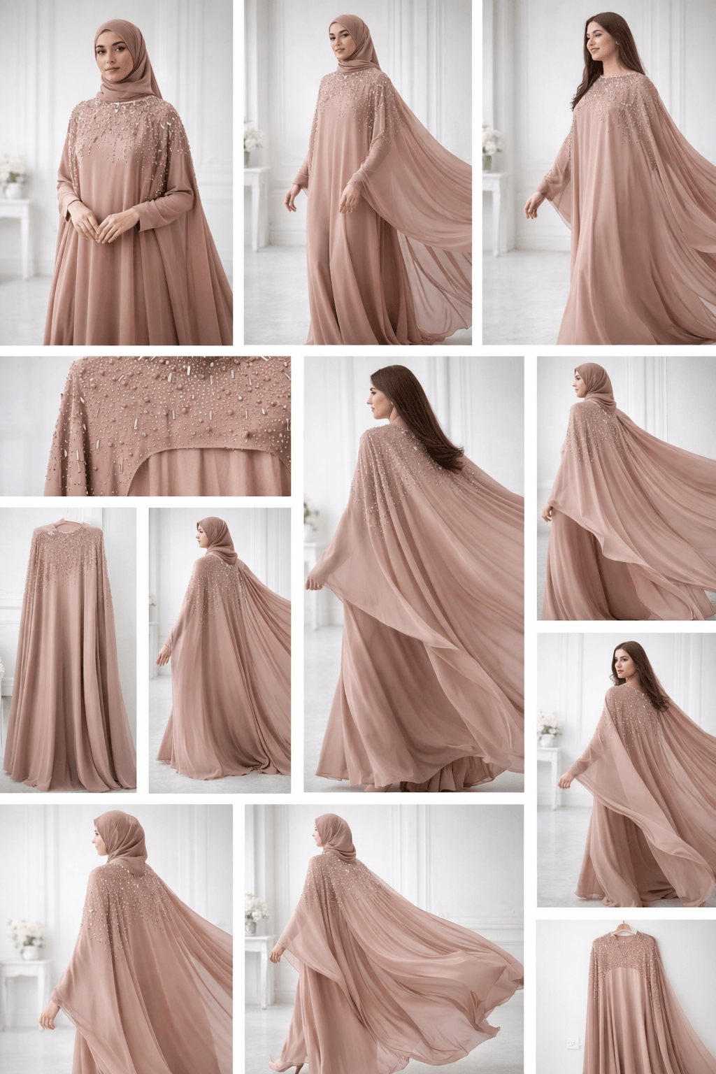 Embellished Cape Abaya - Peach - Abaya by AURA