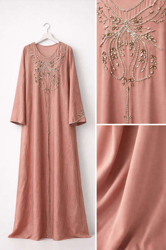 Peach Embellished Abaya | Evening Wear Dress - AURA